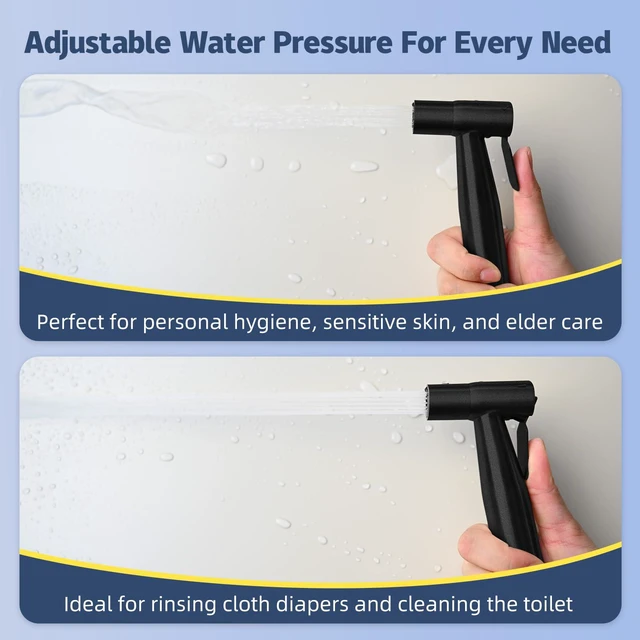 Alt view image 4 of 7 - Handheld Bidet Sprayer for Toilet, Adjustable Water Pressure (Matte Black LeakFree Hose, 7/8" TValve, Fits TwoPiece Toilets, Feminine & Baby Wash, Tank/WallMount, Easy Install, StainlessSteel