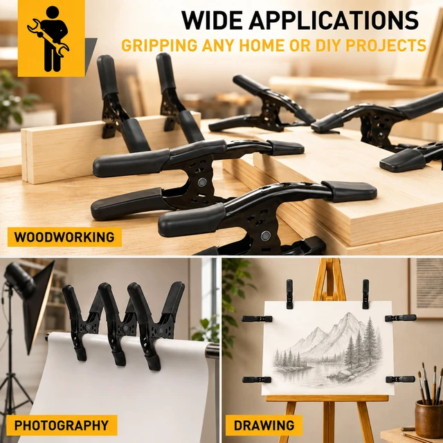 Alt view image 7 of 7 - 4-Piece 8-inch Spring Clamps, Heavy Duty Metal Woodworking Clips Spring Clips, 3.4 inch Jaw Opening, Photography Backdrops & DIY Projects