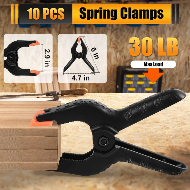 Alt view image 2 of 7 - Spring Clamps, 6 Inch Plastic Clips, Heavy Duty, Black, 10 Pcs Large Woodworking Clamps, Strong Grip, Daily Household Tools, for Balloon Arch Backdrop Craft Decoration