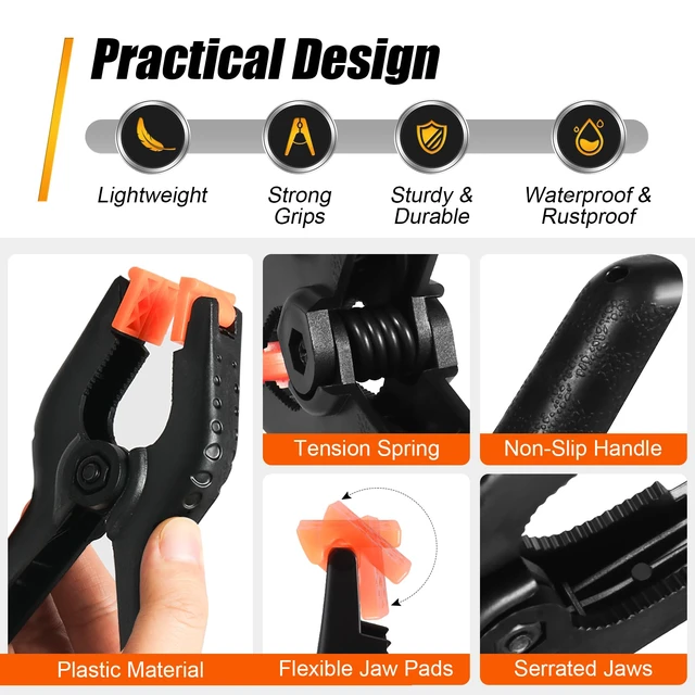 Alt view image 4 of 7 - Spring Clamps, 6 Inch Plastic Clips, Heavy Duty, Black, 10 Pcs Large Woodworking Clamps, Strong Grip, Daily Household Tools, for Balloon Arch Backdrop Craft Decoration