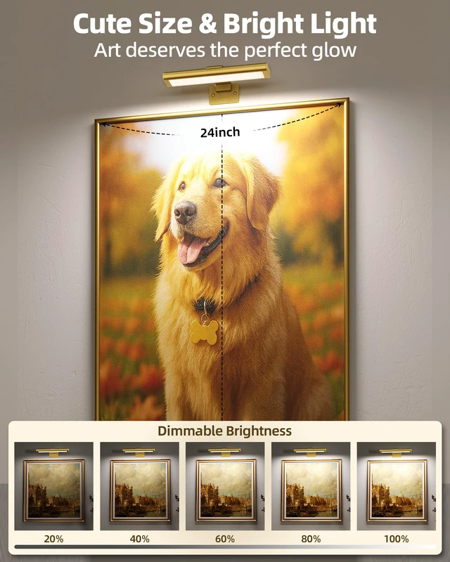 Alt view image 6 of 7 - Picture Light for Wall, Rechargeable Stick on with Remote(3P) Magnetic Wireless 2400mAh Gold 7.87'' Lights, 3 Colors & Dimmable LED for Poster,Painting, Living Room, Gallery Art & Decor