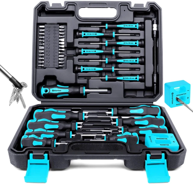 Main image of Magnetic Screwdrivers Set with Case, 43-piece Includs Slotted, Phillips, Hex, Pozidriv,Torx and Precision Screwdriver Set, Magnetizer Demagnetizer Tools, Tools for Men (Blue))