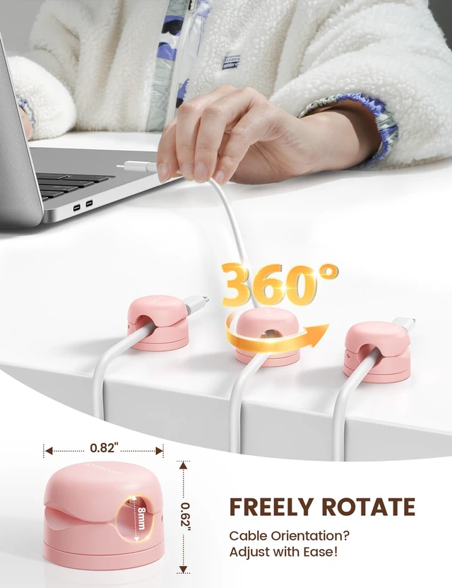Alt view image 2 of 7 - 6 Pack Pink Rotatable Spring Cord Organizer Cable Clips Women Girls Gift Gadget, Adhesive Cable Management for Desk Nightstand Wall, Office Home Dorm Decor, Charger Cord Holder