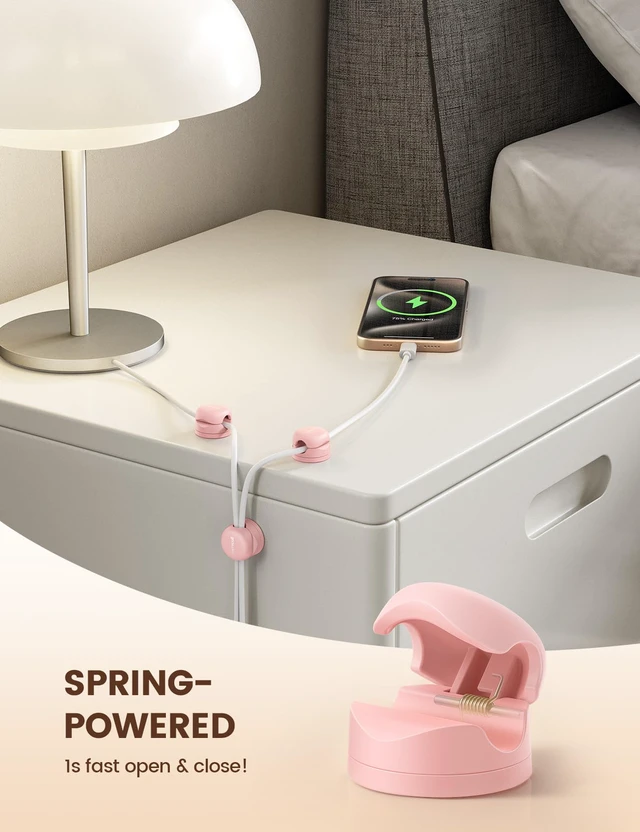 Alt view image 5 of 7 - 6 Pack Pink Rotatable Spring Cord Organizer Cable Clips Women Girls Gift Gadget, Adhesive Cable Management for Desk Nightstand Wall, Office Home Dorm Decor, Charger Cord Holder