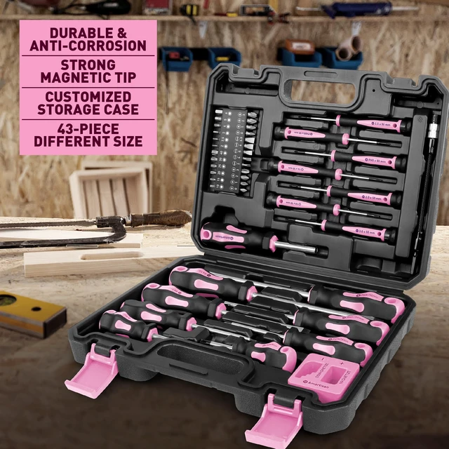 Alt view image 4 of 7 - Magnetic Screwdrivers Set with Case, 43-piece Includs Slotted, Phillips, Hex, Pozidriv,Torx and Precision Screwdriver Set, Magnetizer Demagnetizer Tools, Tools for Men (Pink))