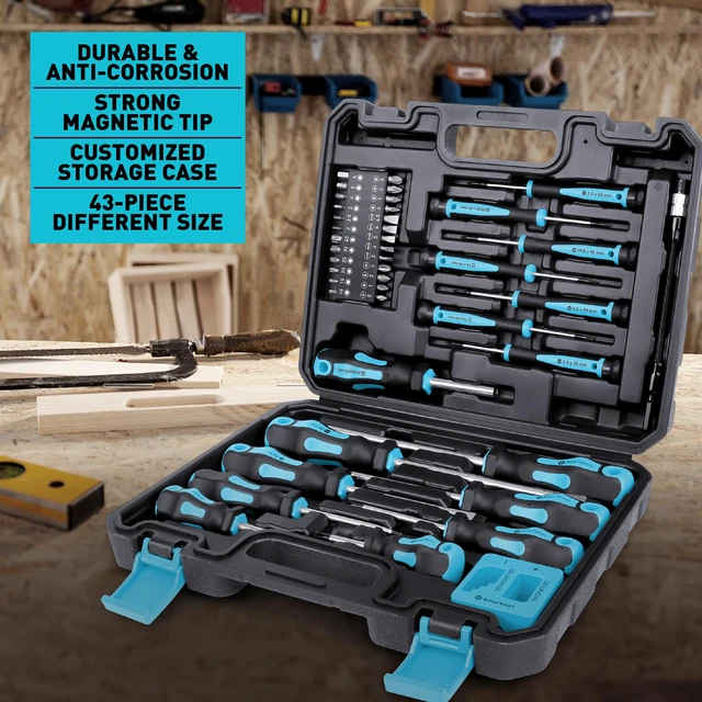 Alt view image 4 of 7 - Magnetic Screwdrivers Set with Case, 43-piece Includs Slotted, Phillips, Hex, Pozidriv,Torx and Precision Screwdriver Set, Magnetizer Demagnetizer Tools, Tools for Men (Blue))