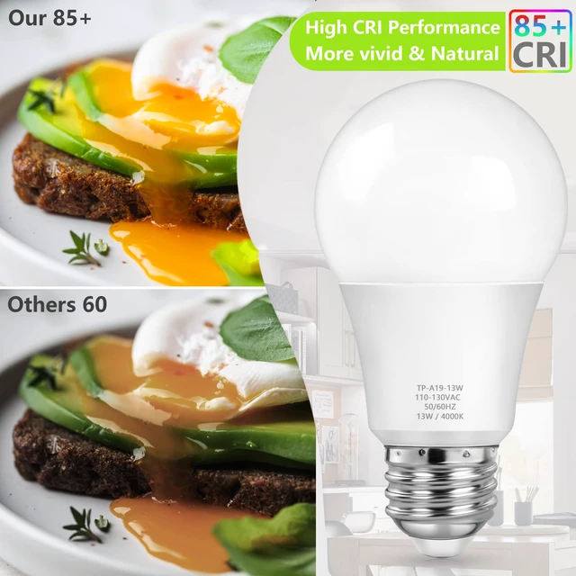 Alt view image 5 of 7 - A19 LED Light Bulbs, 100 Watt Equivalent, Neutral White 4000K, 1500LM, E26 Base, Non-Dimmable, 13W Bright White LED Bulb, 4-Pack