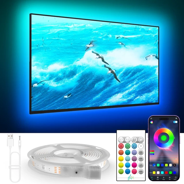 Main image of TV Lights Behind, 19.68ft LED Lights for 55-85 Inch TV, RGB TV Backlight, Music Sync Bluetooth APP and Remote Control Strip Lights USB Powered for Bedroom Gaming Room Decor