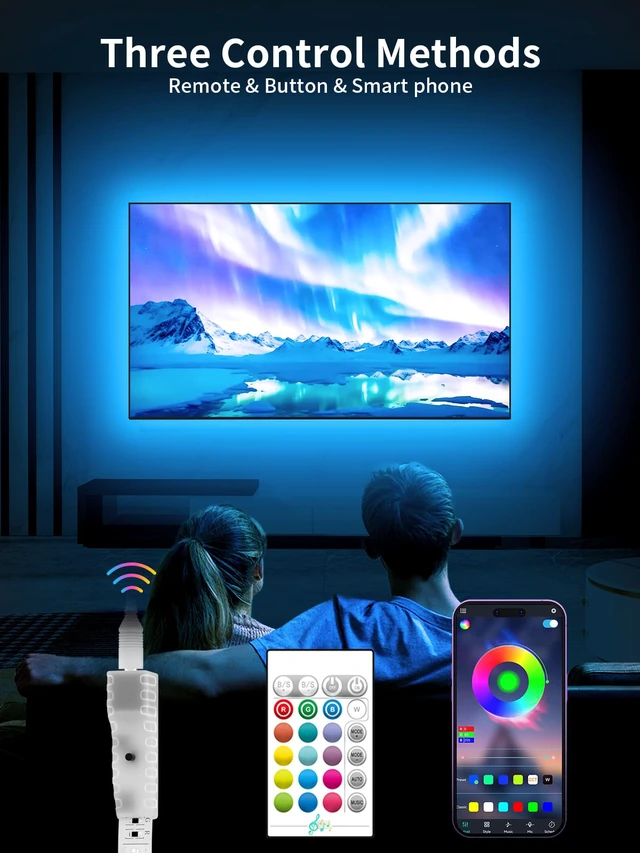 Alt view image 2 of 6 - TV Lights Behind, 19.68ft LED Lights for 55-85 Inch TV, RGB TV Backlight, Music Sync Bluetooth APP and Remote Control Strip Lights USB Powered for Bedroom Gaming Room Decor