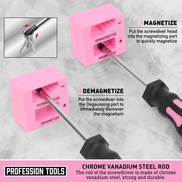 Alt view image 6 of 7 - Magnetic Screwdrivers Set with Case, 43-piece Includs Slotted, Phillips, Hex, Pozidriv,Torx and Precision Screwdriver Set, Magnetizer Demagnetizer Tools, Tools for Men (Pink))