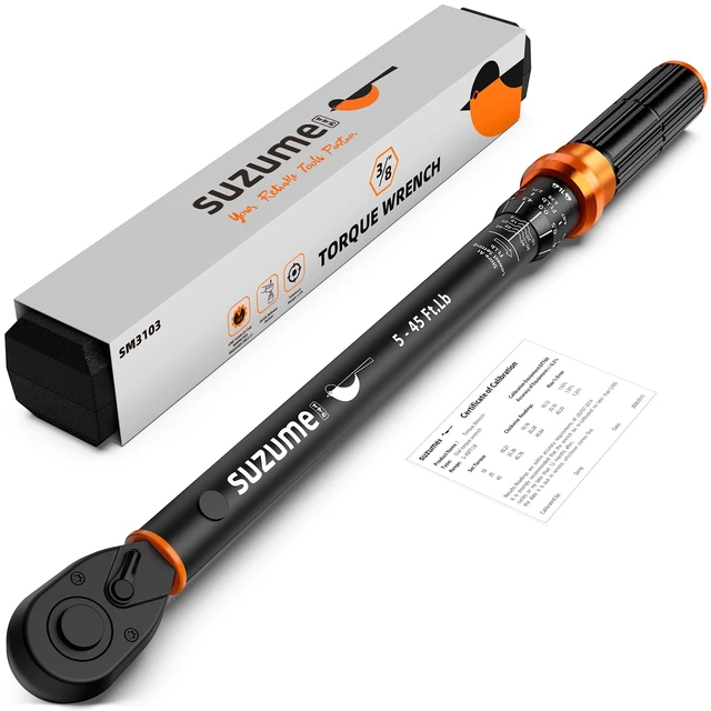Main image of 3/8 Inch Drive Torque Wrench Loud Click (5-45 Ft.Lb / 6.8-61 N.m) ±3% Accuracy Dual-Direction Dual-Scale 72-tooth CR-V for Mechanic DIYer Bike Moto Car Spark Plug Repair with Storage Case