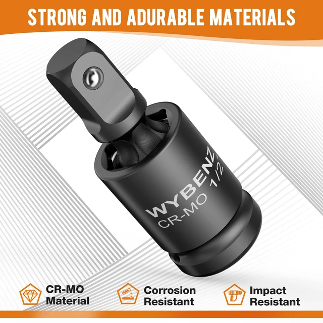 Alt view image 4 of 7 - 3 Pcs Universal Joint Swivel Socket Adapter Set 1/4",3/8"& 1/2"Drivers,U-Joint Drive CR-MO Impact Grad Wobble Socket Wrench Set