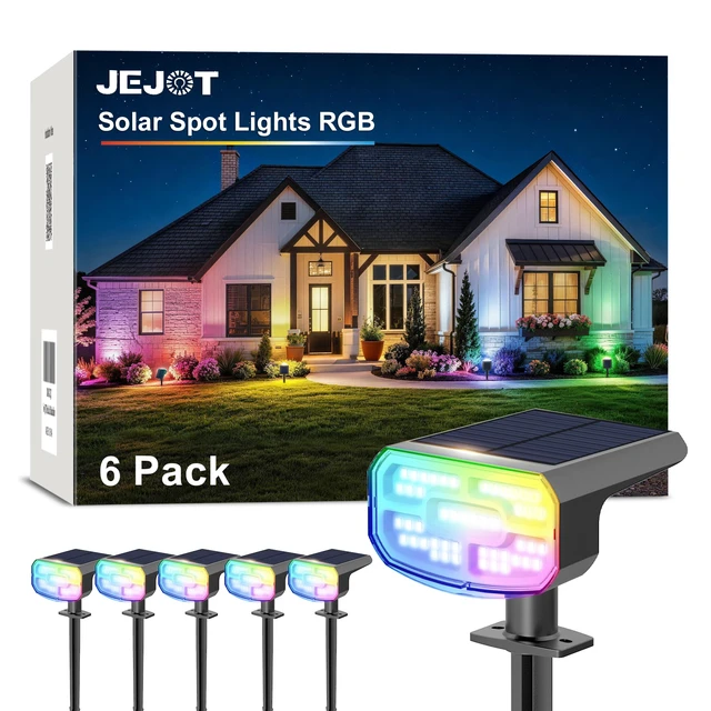 Main image of Solar Spot Lights Outdoor Waterproof, Solar Spotlights, 6 Pack 8 Lighting Modes, 120° Adjustable Solar Lights for Yard Garden Lawn Landscape Pathway, Multicolor