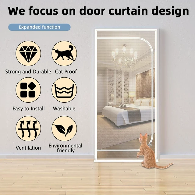 Alt view image 4 of 7 - Reinforced Cat Screen Door, Zipper Mesh Screen Door Fits 38''x 82'', Cat Resistant - For Living Room, Bedroom, Kitchen
