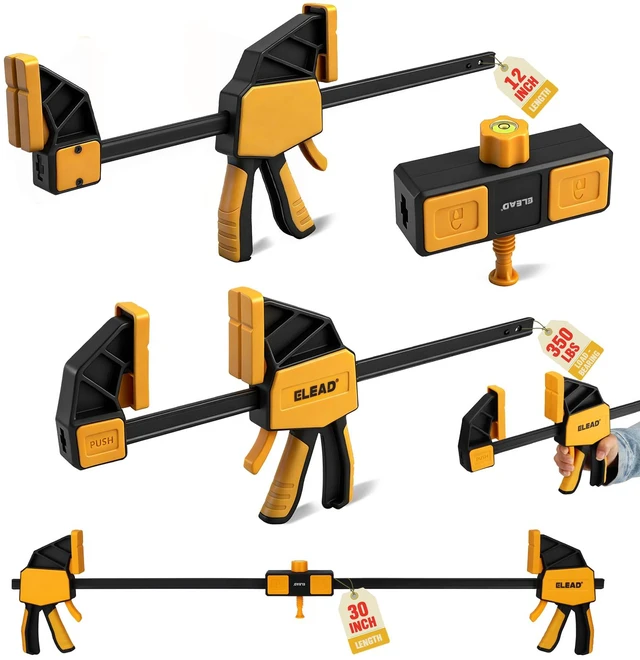 Main image of 3-Pack 12-Inch Bar Clamp for Woodworking with Leveling Block Clamp, 350LBS Load Limit, Heavy Duty Quick-Release Wood Clamps/Spreader, One-Handed F Clamp for Wood Working