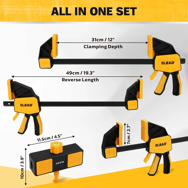 Alt view image 2 of 7 - 3-Pack 12-Inch Bar Clamp for Woodworking with Leveling Block Clamp, 350LBS Load Limit, Heavy Duty Quick-Release Wood Clamps/Spreader, One-Handed F Clamp for Wood Working