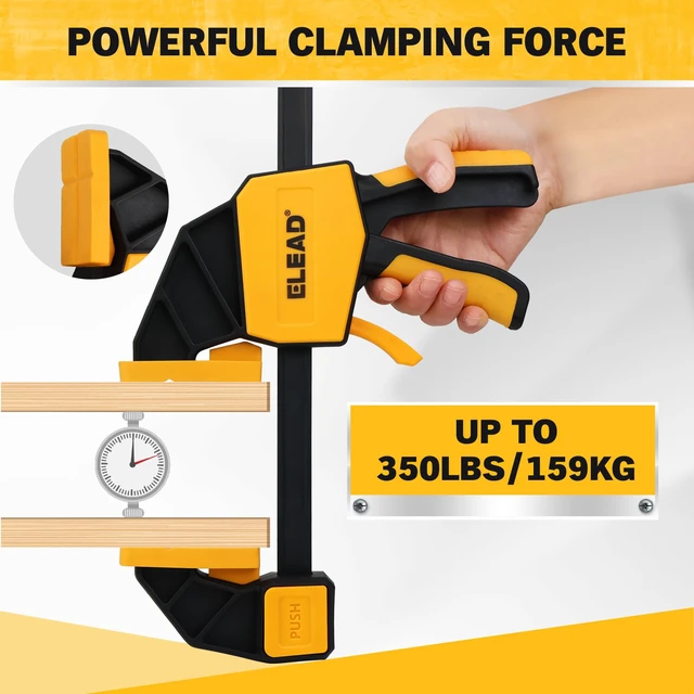 Alt view image 4 of 7 - 3-Pack 12-Inch Bar Clamp for Woodworking with Leveling Block Clamp, 350LBS Load Limit, Heavy Duty Quick-Release Wood Clamps/Spreader, One-Handed F Clamp for Wood Working