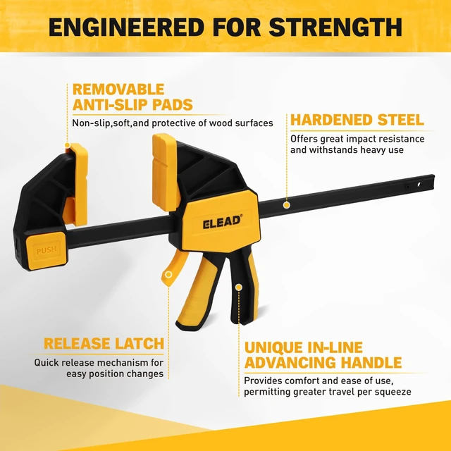 Alt view image 6 of 7 - 3-Pack 12-Inch Bar Clamp for Woodworking with Leveling Block Clamp, 350LBS Load Limit, Heavy Duty Quick-Release Wood Clamps/Spreader, One-Handed F Clamp for Wood Working