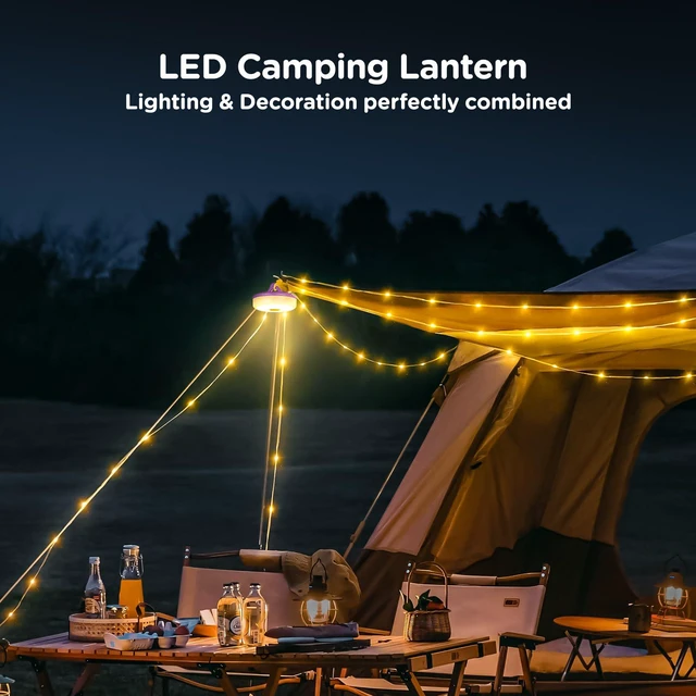 Alt view image 2 of 7 - Camping String Lights 4 in 1, 32.8FT Quick Storage 8 Modes Protable | Rechargeable Fairy Tent Lights String , Hanging Waterproof LED Lamp for Outdoor Indoor Patio Awning Decor Camping Essentials