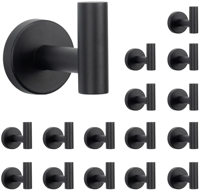 Main image of Bath Towel Hooks- SUS 304 Stainless Steel Robe Hook Holder, Heavy Duty Coat Hook for Bathroom Livingroom Hotel Kitchen Garage, Wall Mounted (Matte Black, 16 Pack)