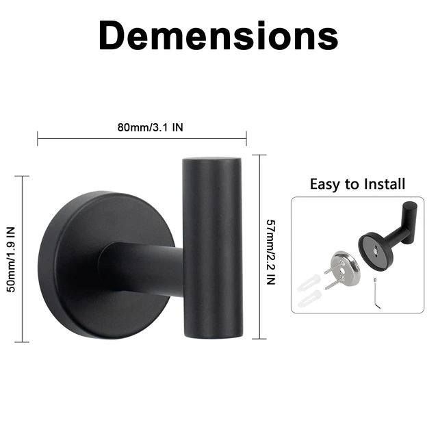 Alt view image 5 of 7 - Bath Towel Hooks- SUS 304 Stainless Steel Robe Hook Holder, Heavy Duty Coat Hook for Bathroom Livingroom Hotel Kitchen Garage, Wall Mounted (Matte Black, 16 Pack)
