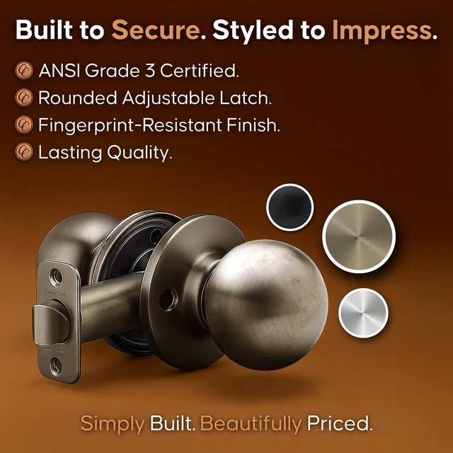 Alt view image 5 of 7 - BK2020AB Ball Door Knob, Passage Function, 1 Pack, in Antique Brass