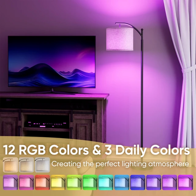 Alt view image 4 of 7 - Battery Operated Floor Lamp, RGB Dimmable Cordless Standing Lamp with Remote Control for Living Room, Tall Floor Lamp for Bedroom -Black