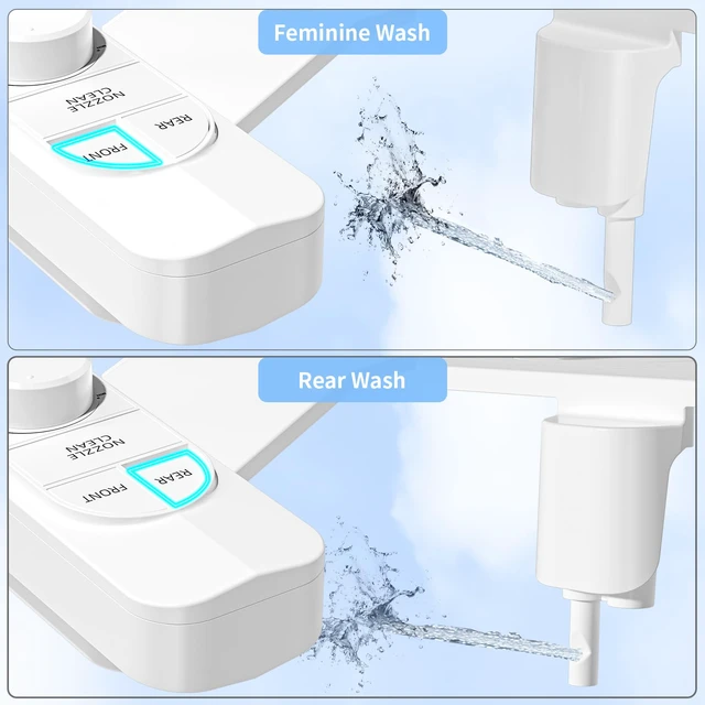 Alt view image 2 of 7 - Non-Electric Bidet Attachment for Toilet Self-Cleaning Dual Nozzle (Frontal & Rear Wash), Adjustable Water Pressure, Fits Most Toilets, Easy Installation (Classic White)