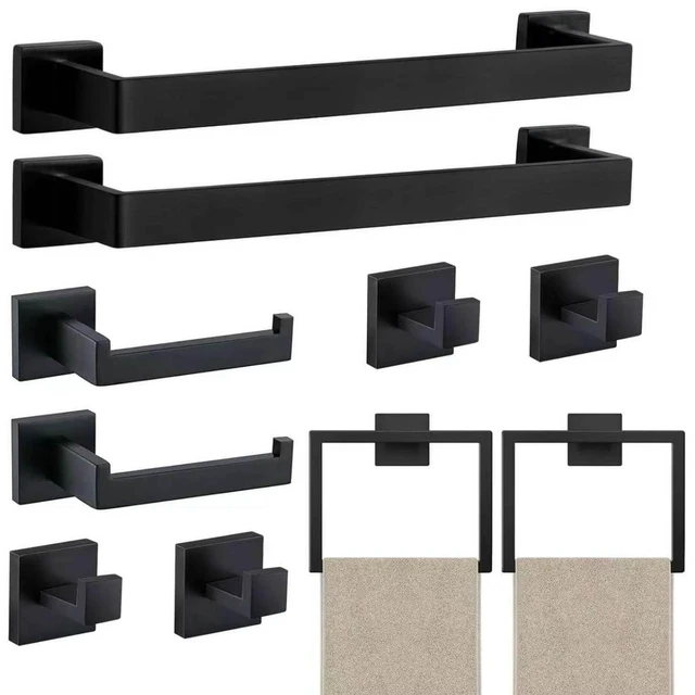 Main image of 10 Piece Towel Bar Set - 15.7Inch Bath Towel Holder - Matte Black Stainless Steel Towel Racks for Bathroom Wall Mounted, Towel Rod for Bathroom Wall