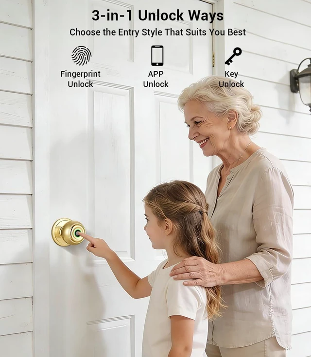 Alt view image 2 of 6 - Smart Door Lock, Smart Door Knob with Locks for Bedrooms, Auto Lock Biometric Door knob with App