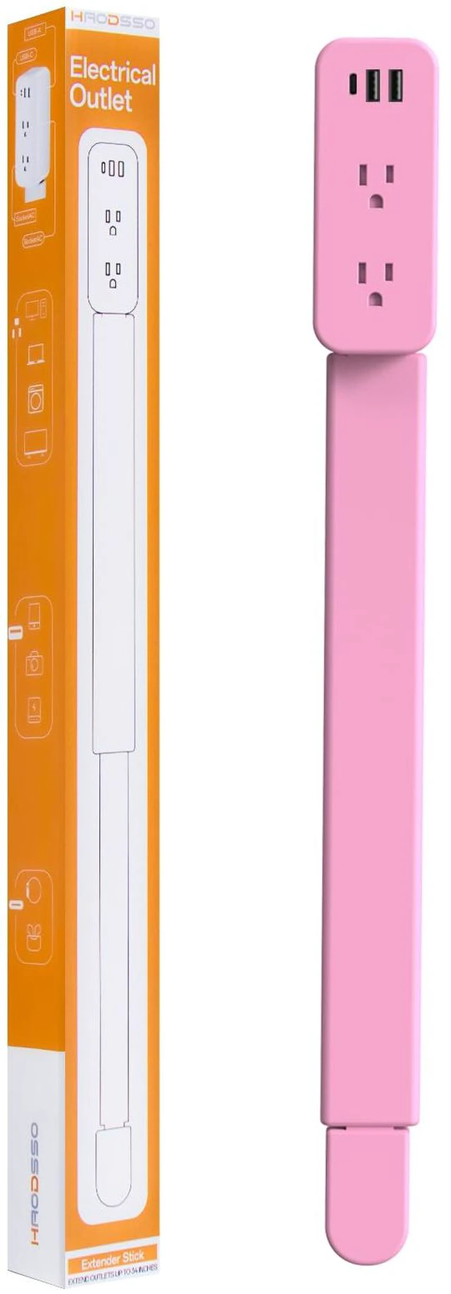 Main image of Electrical Outlet Extender Stick - Features USB-A, USB-C and 2 AC Outlets, Extends 22"-34", Rotates 180° Access Hard-to-Reach Outlets, Wall Plug Power Socket Expander Nightstands, Sofa, Desks and More