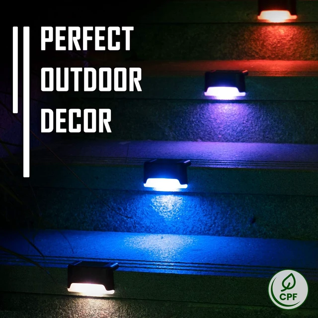 Alt view image 2 of 7 - Color Changing Solar Deck Lights, 16 Pack Waterproof LED Lights Step Lights for Decks,Stairs,Fences,Yards and Patios
