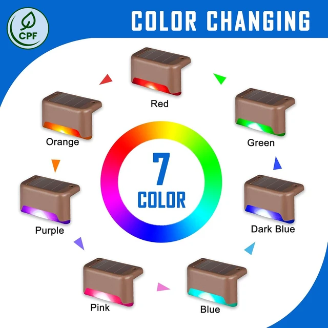 Alt view image 5 of 7 - Color Changing Solar Deck Lights, 16 Pack Waterproof LED Lights Step Lights for Decks,Stairs,Fences,Yards and Patios