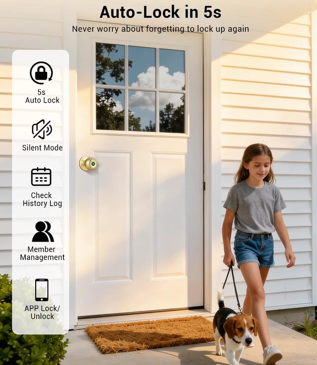 Alt view image 3 of 6 - Smart Door Lock, Smart Door Knob with Locks for Bedrooms, Auto Lock Biometric Door knob with App