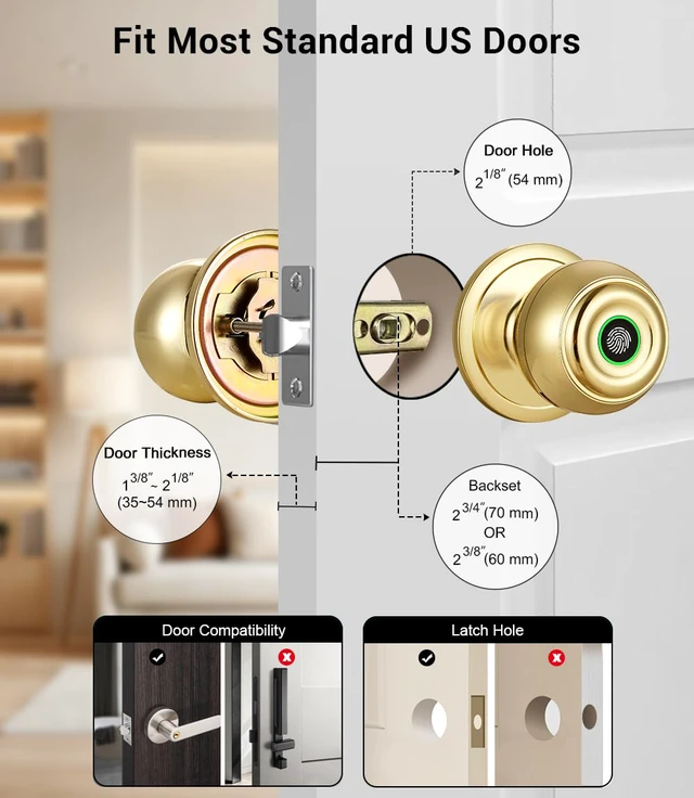 Alt view image 4 of 6 - Smart Door Lock, Smart Door Knob with Locks for Bedrooms, Auto Lock Biometric Door knob with App