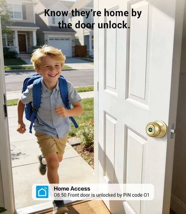 Alt view image 6 of 6 - Smart Door Lock, Smart Door Knob with Locks for Bedrooms, Auto Lock Biometric Door knob with App