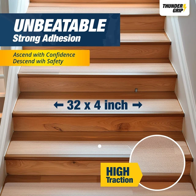 Alt view image 4 of 6 - Clear Stair Treads Non-Slip Indoor 32" x 4" 18-Pack - Stair Grips for Wood Anti Slip Adhesive Strips for Dogs & Elderly, Staircase Step Treads, Transparent Treads for Wood Stairs by