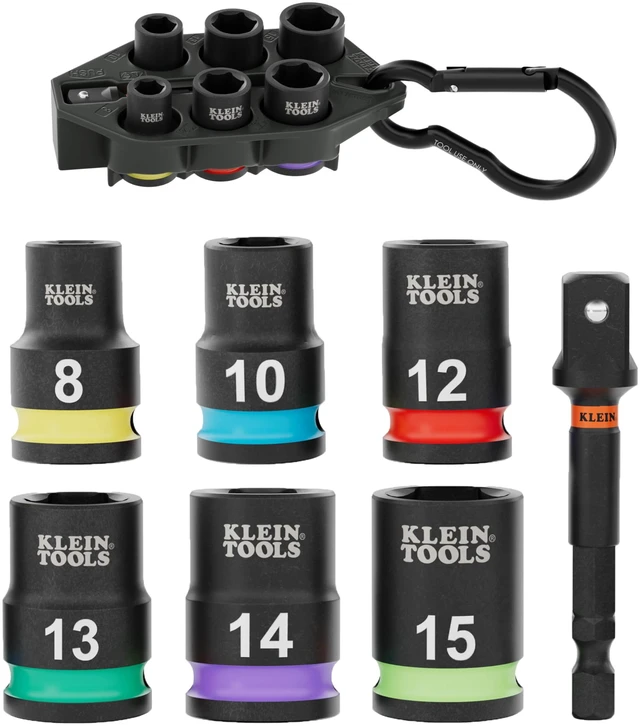 Main image of 33808M Grab-And-Go Impact Socket Set, Metric, 7-Piece Set with Sleeve, Carabiner, 3/8-Inch Drive, Color-Coded 8 mm, 10 mm, 12 mm, 13 mm, 14 mm, 15 mm Sockets
