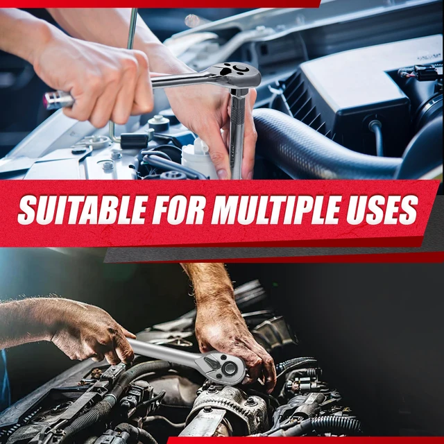 Alt view image 7 of 7 - 69pcs 1/4&3/8"" Drive Impact Socket Set,Drive Master Socket Set,SAE/Metric, Deep & Shallow with Drive Head Ratchet,Drive Spark Plug Socket,Extension bar (3 & 6),6 Point,CR-V Steel, Mirror