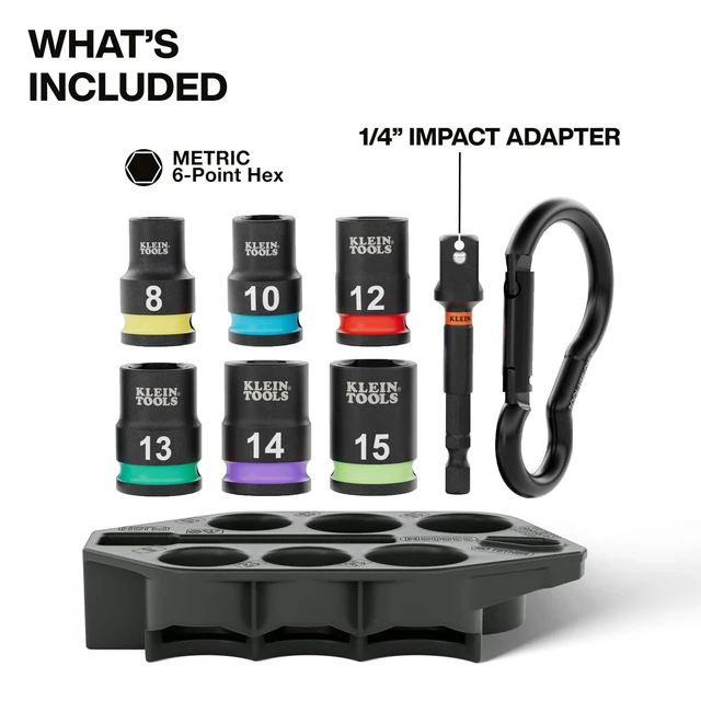 Alt view image 2 of 7 - 33808M Grab-And-Go Impact Socket Set, Metric, 7-Piece Set with Sleeve, Carabiner, 3/8-Inch Drive, Color-Coded 8 mm, 10 mm, 12 mm, 13 mm, 14 mm, 15 mm Sockets