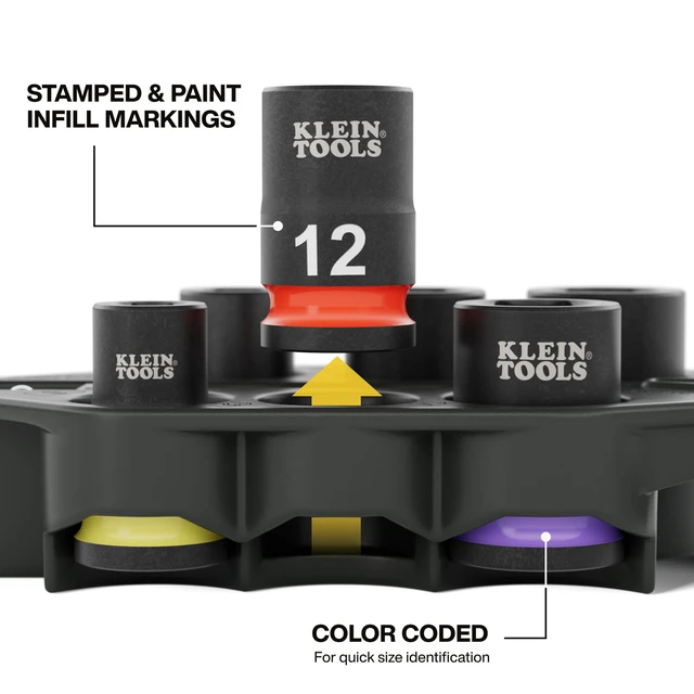Alt view image 4 of 7 - 33808M Grab-And-Go Impact Socket Set, Metric, 7-Piece Set with Sleeve, Carabiner, 3/8-Inch Drive, Color-Coded 8 mm, 10 mm, 12 mm, 13 mm, 14 mm, 15 mm Sockets