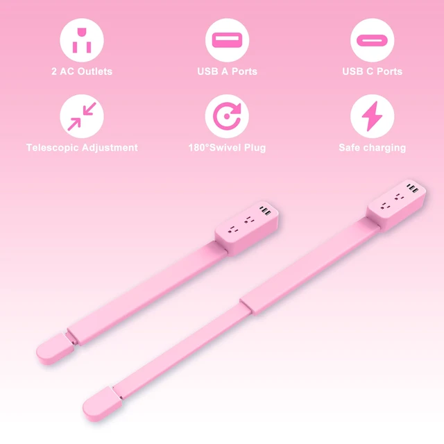 Alt view image 5 of 7 - Electrical Outlet Extender Stick - Features USB-A, USB-C and 2 AC Outlets, Extends 22"-34", Rotates 180° Access Hard-to-Reach Outlets, Wall Plug Power Socket Expander Nightstands, Sofa, Desks and More