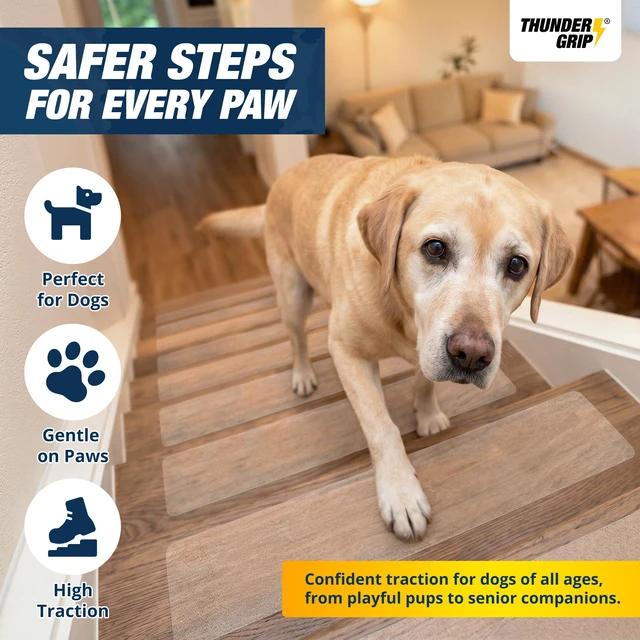 Alt view image 2 of 6 - Clear Stair Treads Non-Slip Indoor 30" x 6" 15-Pack - Stair Grips for Wood Anti Slip Adhesive Strips for Dogs & Elderly, Staircase Step Treads, Transparent Treads for Wood Stairs by
