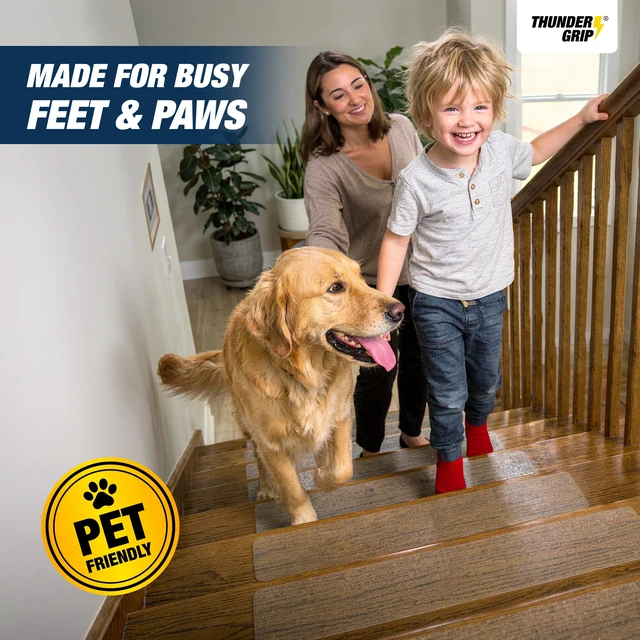Alt view image 5 of 6 - Clear Stair Treads Non-Slip Indoor 30" x 6" 15-Pack - Stair Grips for Wood Anti Slip Adhesive Strips for Dogs & Elderly, Staircase Step Treads, Transparent Treads for Wood Stairs by