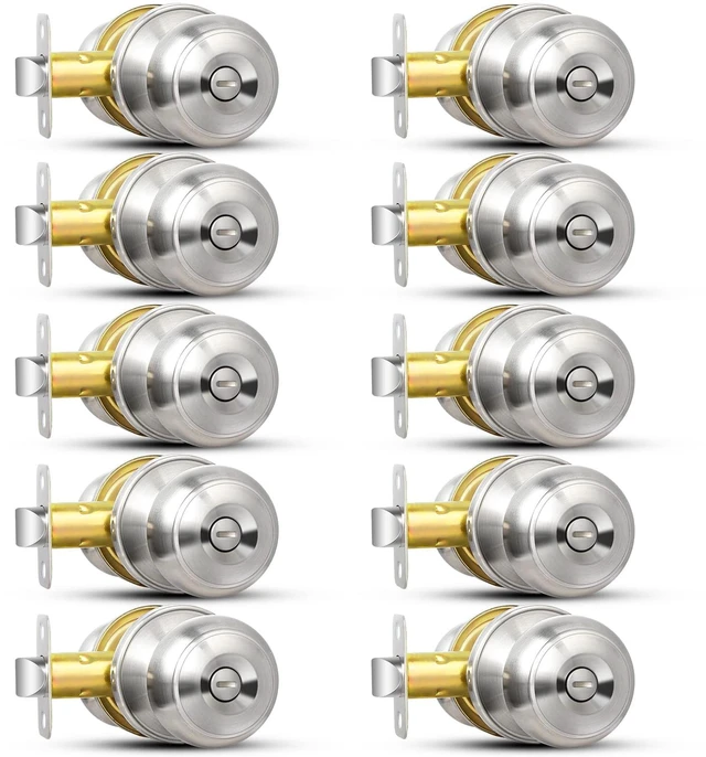 Main image of Privacy Door Knob, 10 Pack Brushed Nickel Round Keyless Doorknobs Interior/Exterior Lockset, Privacy Locking Door Knobs for Bedroom/Bathroom, Modern Design Door Hardware