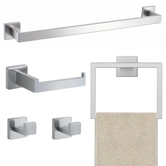 Main image of 5 Piece Towel Bar Set - 23.6 Inch Bath Towel Holder - Brushed Nickel Stainless Steel Towel Racks for Bathroom Wall Mounted, Towel Rod for Bathroom Wall