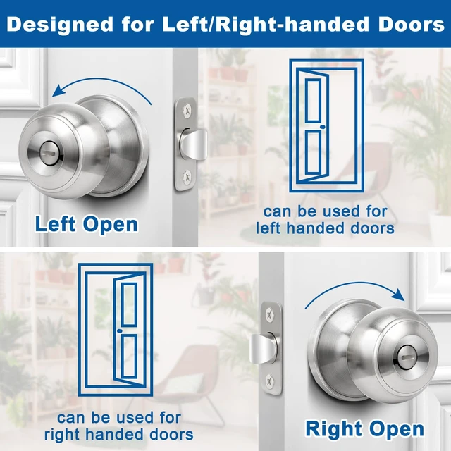 Alt view image 5 of 7 - Privacy Door Knob, 5 Pack Brushed Nickel Round Keyless Doorknobs Interior/Exterior Lockset, Privacy Locking Door Knobs for Bedroom/Bathroom, Modern Design Door Hardware