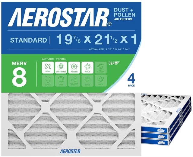 Main image of Air Filter 19.875x21.5x1 MERV 8 AC Filter, Furnace Filter, 4 Pack ACTUAL SIZE (19.875 x 21.50 x 0.75) AC Filter, HVAC, Furnace Filter Captures Dust, Lint & Pollen MERV 8 (MPR 600 / FPR 5)
