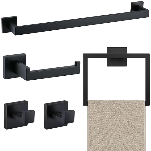 Main image of 5 Piece Towel Bar Set - 23.6Inch Bathroom Towel Holder - Matte Black Stainless Steel Towel Racks for Bathroom Wall Mounted, Towel Rod for Bathroom Wall