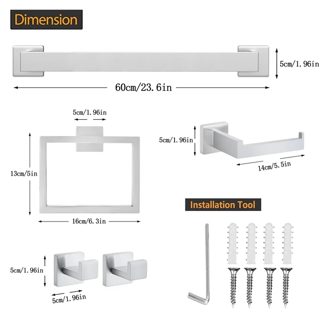 Alt view image 6 of 7 - 5 Piece Towel Bar Set - 23.6 Inch Bath Towel Holder - Brushed Nickel Stainless Steel Towel Racks for Bathroom Wall Mounted, Towel Rod for Bathroom Wall